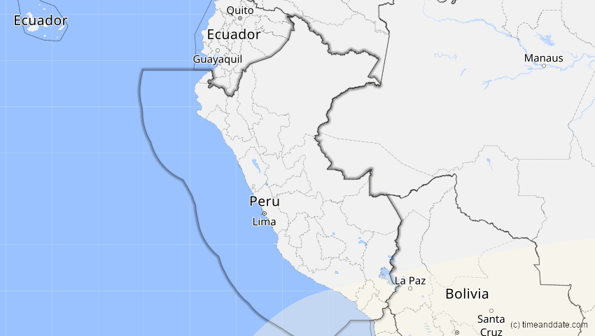 A map of Peru, showing the path of the 13. Aug 2083 Partielle Sonnenfinsternis