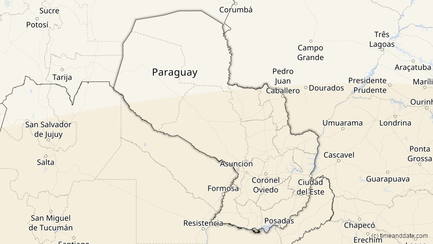 A map of Paraguay, showing the path of the 13. Aug 2083 Partielle Sonnenfinsternis