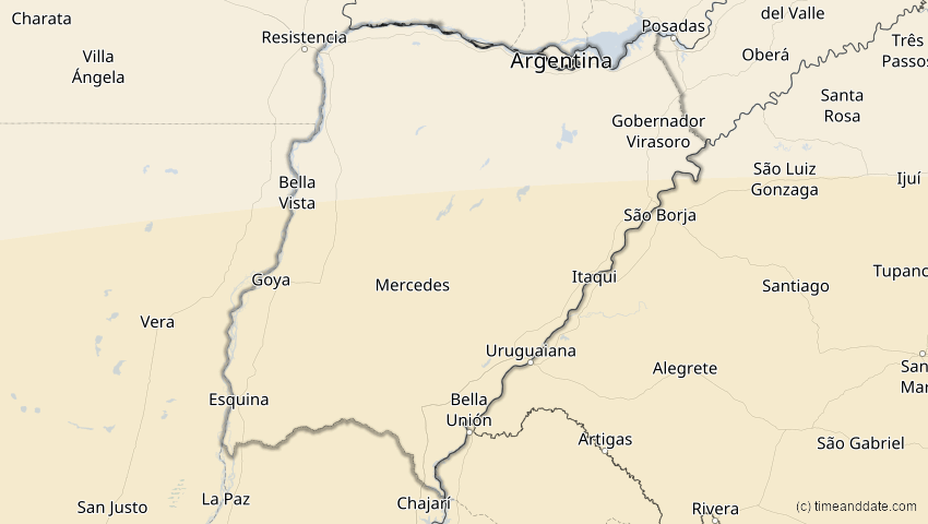 A map of Corrientes, Argentinien, showing the path of the 13. Aug 2083 Partielle Sonnenfinsternis