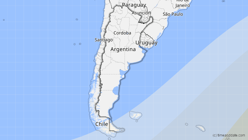 A map of Argentinien, showing the path of the 7. Jan 2084 Partielle Sonnenfinsternis