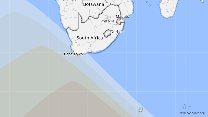 A map of Südafrika, showing the path of the 7. Jan 2084 Partielle Sonnenfinsternis