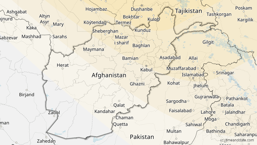A map of Afghanistan, showing the path of the 3. Jul 2084 Ringförmige Sonnenfinsternis