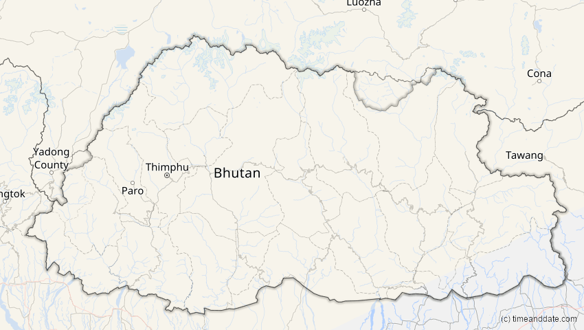 A map of Bhutan, showing the path of the 3. Jul 2084 Ringförmige Sonnenfinsternis