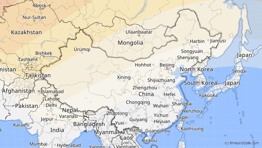 A map of China, showing the path of the 3. Jul 2084 Ringförmige Sonnenfinsternis