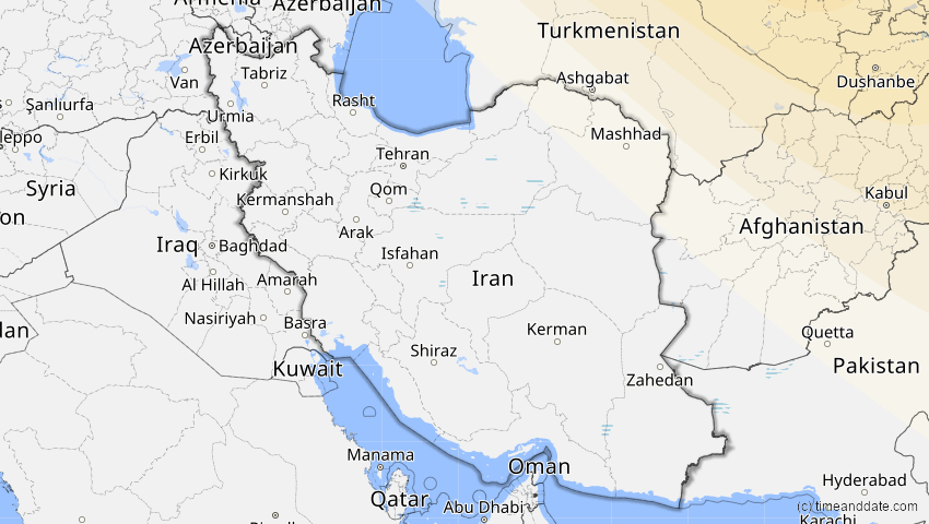 A map of Iran, showing the path of the 3. Jul 2084 Ringförmige Sonnenfinsternis