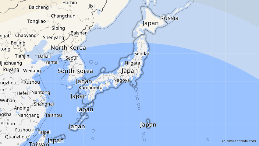 A map of Japan, showing the path of the 3. Jul 2084 Ringförmige Sonnenfinsternis