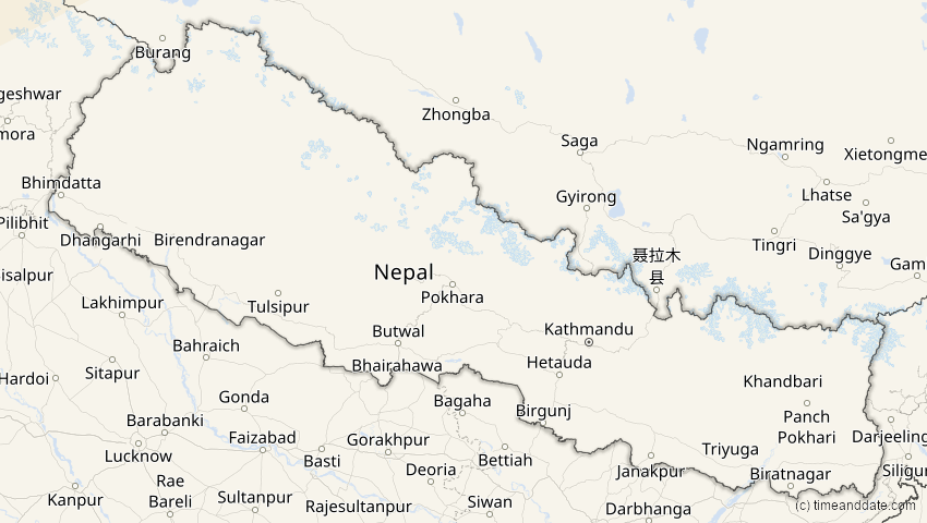 A map of Nepal, showing the path of the 3. Jul 2084 Ringförmige Sonnenfinsternis