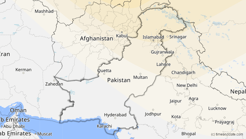 A map of Pakistan, showing the path of the 3. Jul 2084 Ringförmige Sonnenfinsternis