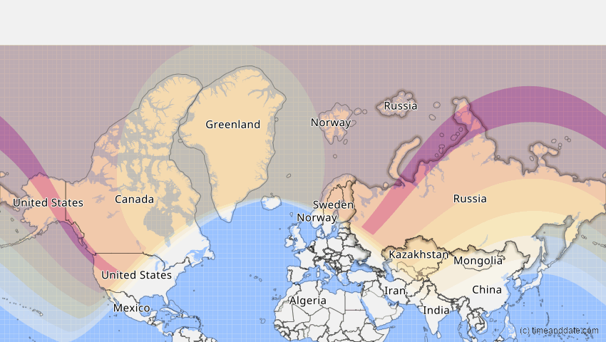 A map of Russland, showing the path of the 3. Jul 2084 Ringförmige Sonnenfinsternis