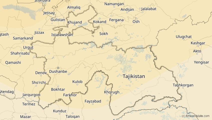 A map of Tadschikistan, showing the path of the 3. Jul 2084 Ringförmige Sonnenfinsternis