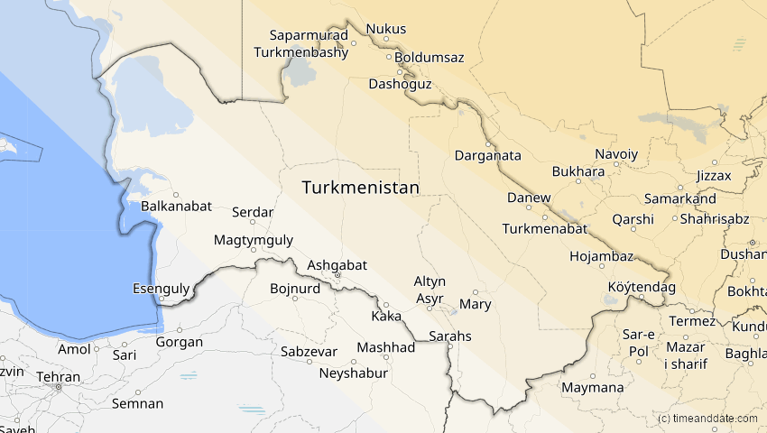 A map of Turkmenistan, showing the path of the 3. Jul 2084 Ringförmige Sonnenfinsternis