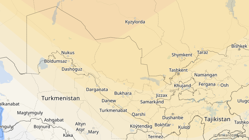 A map of Usbekistan, showing the path of the 3. Jul 2084 Ringförmige Sonnenfinsternis