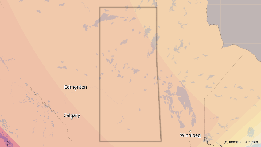 A map of Saskatchewan, Kanada, showing the path of the 2. Jul 2084 Ringförmige Sonnenfinsternis