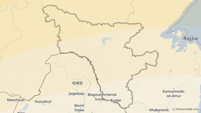 A map of Amur, Russland, showing the path of the 3. Jul 2084 Ringförmige Sonnenfinsternis