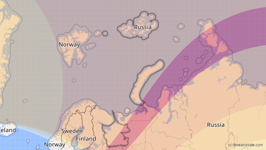 A map of Archangelsk, Russland, showing the path of the 3. Jul 2084 Ringförmige Sonnenfinsternis