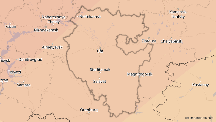 A map of Baschkortostan, Russland, showing the path of the 3. Jul 2084 Ringförmige Sonnenfinsternis