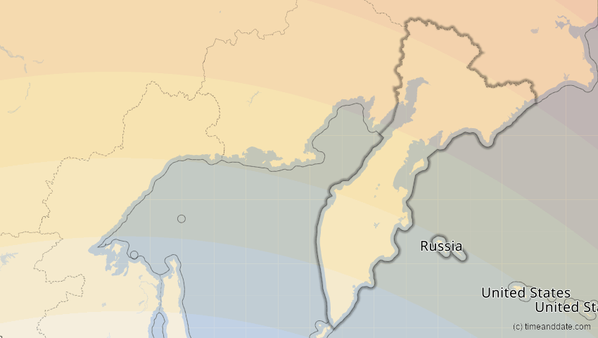 A map of Kamtschatka, Russland, showing the path of the 3. Jul 2084 Ringförmige Sonnenfinsternis