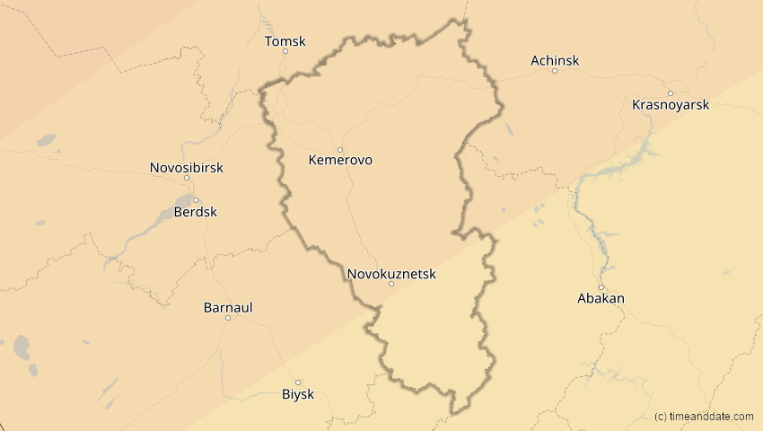 A map of Kemerowo, Russland, showing the path of the 3. Jul 2084 Ringförmige Sonnenfinsternis