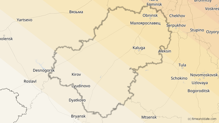 A map of Kaluga, Russland, showing the path of the 3. Jul 2084 Ringförmige Sonnenfinsternis