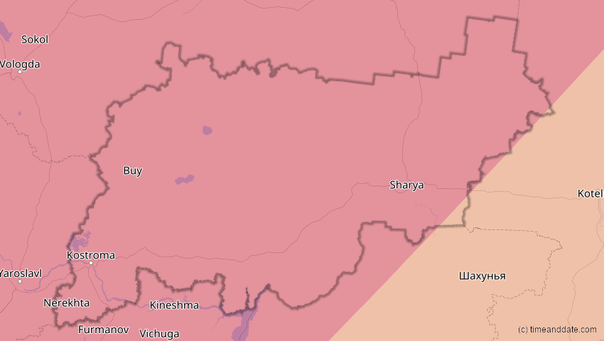 A map of Kostroma, Russland, showing the path of the 3. Jul 2084 Ringförmige Sonnenfinsternis