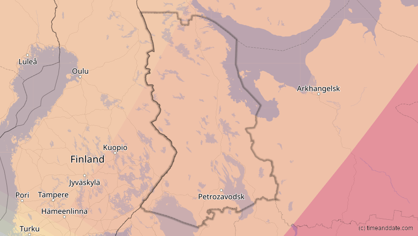 A map of Karelien, Russland, showing the path of the 3. Jul 2084 Ringförmige Sonnenfinsternis