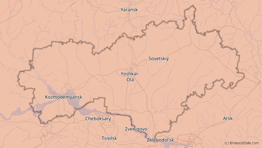 A map of Mari El, Russland, showing the path of the 3. Jul 2084 Ringförmige Sonnenfinsternis