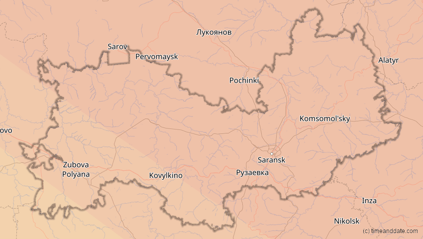 A map of Mordwinien, Russland, showing the path of the 3. Jul 2084 Ringförmige Sonnenfinsternis