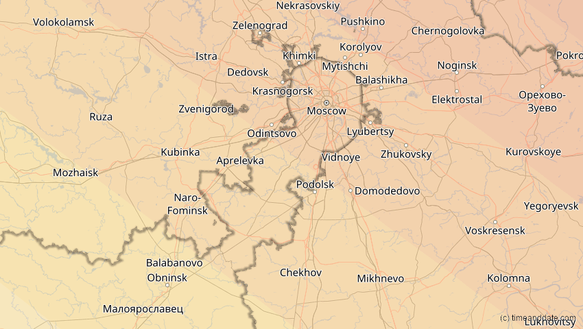 A map of Moskau, Russland, showing the path of the 3. Jul 2084 Ringförmige Sonnenfinsternis