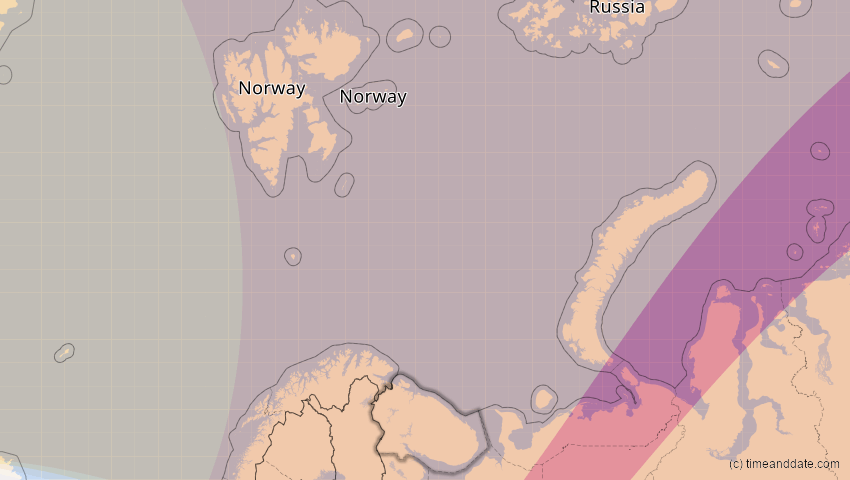 A map of Murmansk, Russland, showing the path of the 3. Jul 2084 Ringförmige Sonnenfinsternis