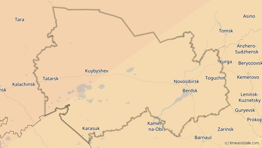 A map of Nowosibirsk, Russland, showing the path of the 3. Jul 2084 Ringförmige Sonnenfinsternis