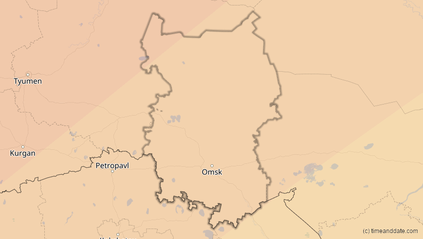 A map of Omsk, Russland, showing the path of the 3. Jul 2084 Ringförmige Sonnenfinsternis