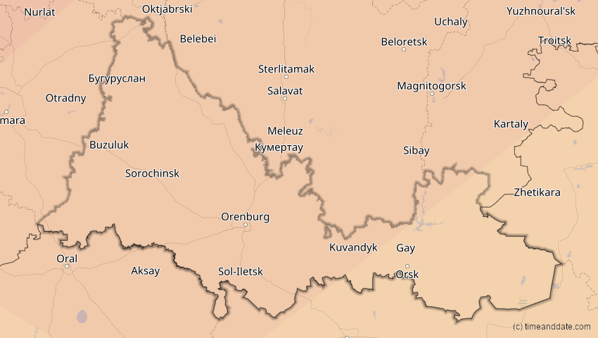 A map of Orenburg, Russland, showing the path of the 3. Jul 2084 Ringförmige Sonnenfinsternis