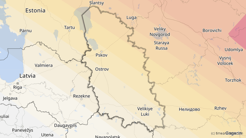 A map of Pskow, Russland, showing the path of the 3. Jul 2084 Ringförmige Sonnenfinsternis