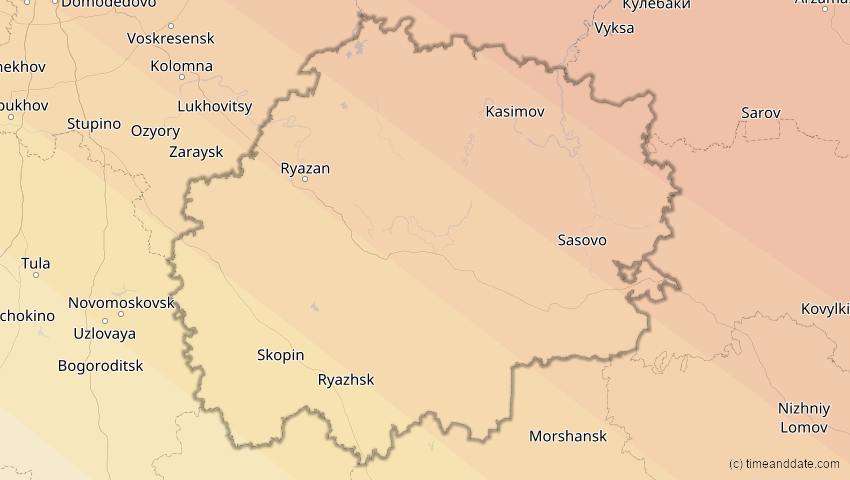 A map of Rjasan, Russland, showing the path of the 3. Jul 2084 Ringförmige Sonnenfinsternis