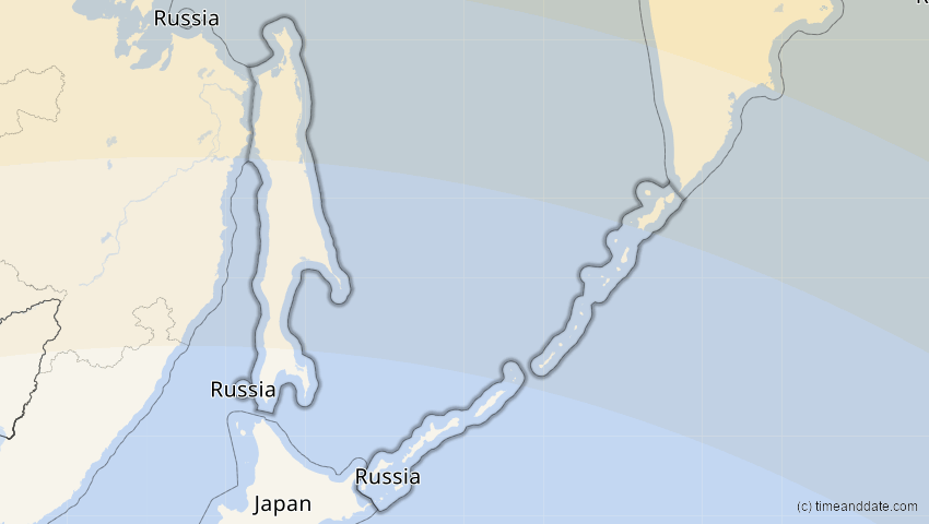 A map of Sachalin, Russland, showing the path of the 3. Jul 2084 Ringförmige Sonnenfinsternis