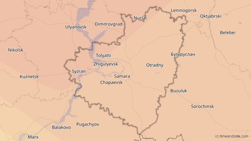 A map of Samara, Russland, showing the path of the 3. Jul 2084 Ringförmige Sonnenfinsternis