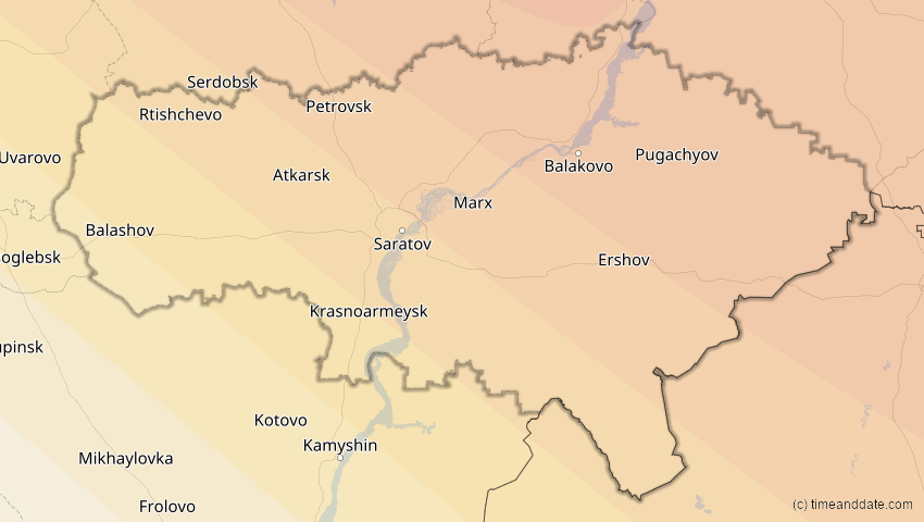 A map of Saratow, Russland, showing the path of the 3. Jul 2084 Ringförmige Sonnenfinsternis