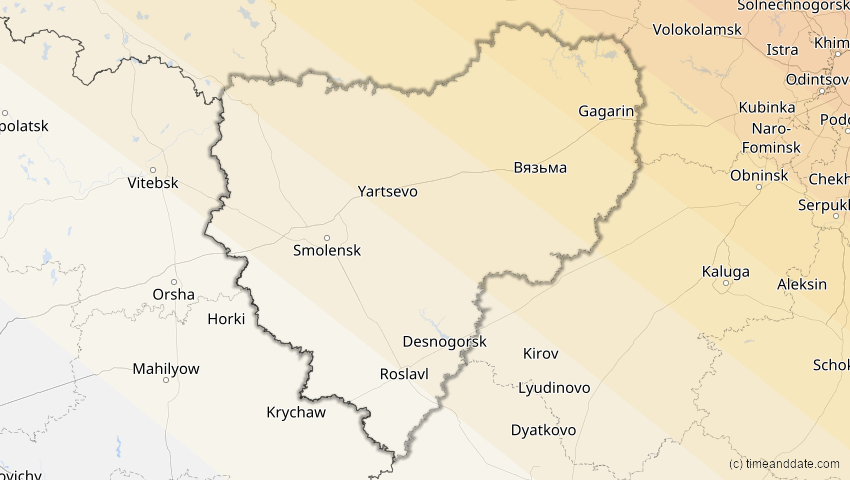 A map of Smolensk, Russland, showing the path of the 3. Jul 2084 Ringförmige Sonnenfinsternis