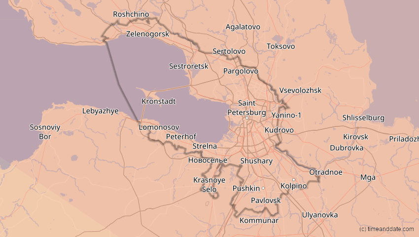 A map of Sankt Petersburg, Russland, showing the path of the 3. Jul 2084 Ringförmige Sonnenfinsternis