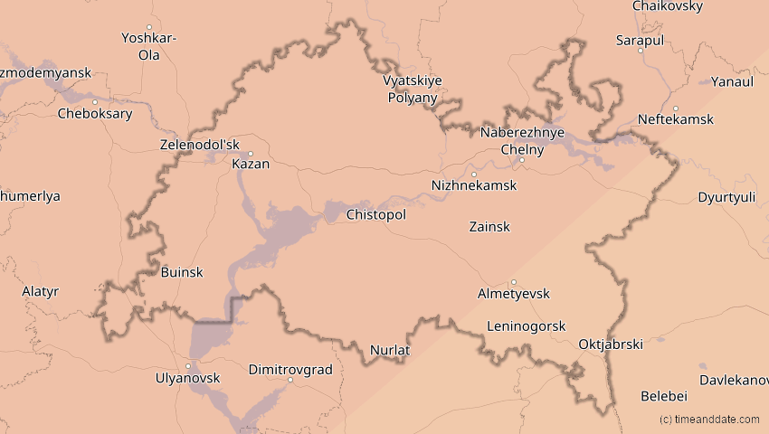 A map of Tatarstan, Russland, showing the path of the 3. Jul 2084 Ringförmige Sonnenfinsternis