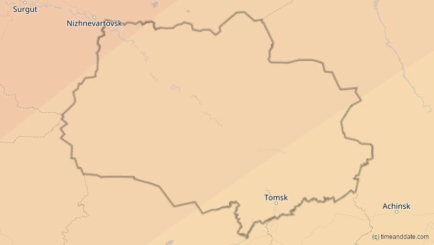 A map of Tomsk, Russland, showing the path of the 3. Jul 2084 Ringförmige Sonnenfinsternis