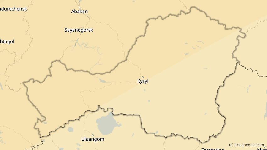 A map of Tuwa, Russland, showing the path of the 3. Jul 2084 Ringförmige Sonnenfinsternis