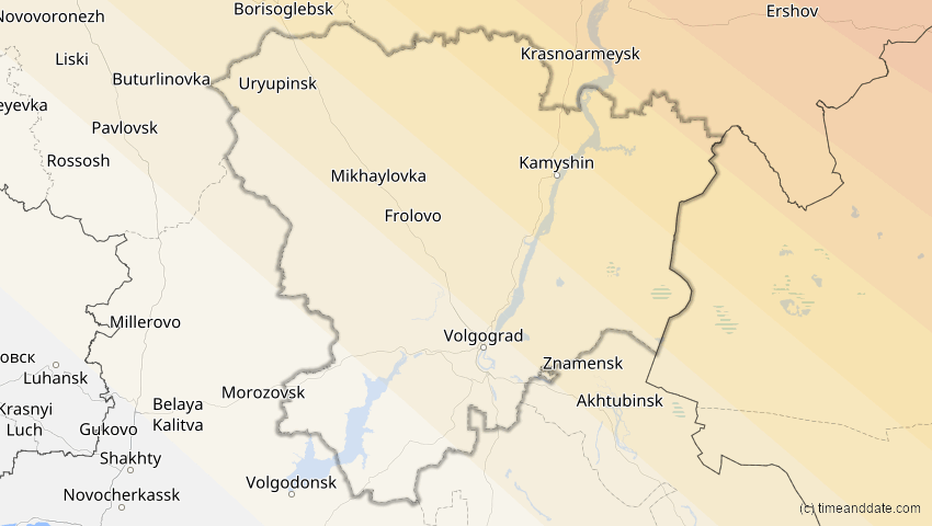 A map of Wolgograd, Russland, showing the path of the 3. Jul 2084 Ringförmige Sonnenfinsternis