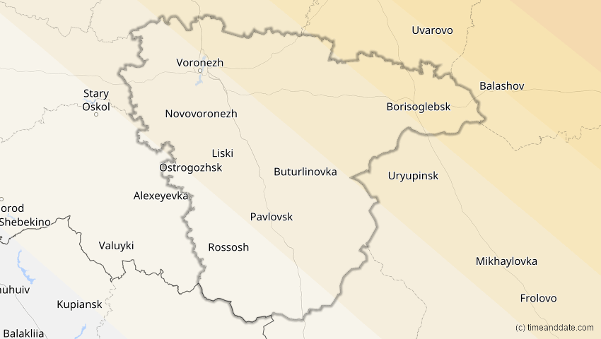 A map of Woronesch, Russland, showing the path of the 3. Jul 2084 Ringförmige Sonnenfinsternis