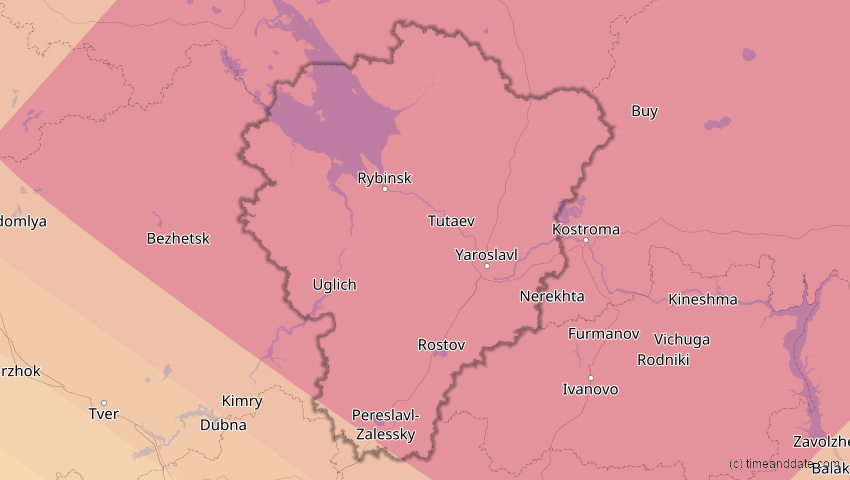 A map of Jaroslawl, Russland, showing the path of the 3. Jul 2084 Ringförmige Sonnenfinsternis