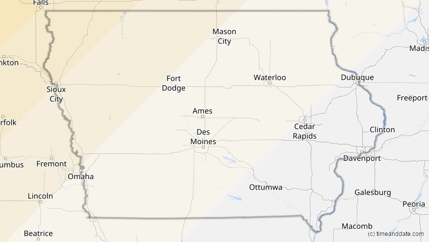 A map of Iowa, USA, showing the path of the 2. Jul 2084 Ringförmige Sonnenfinsternis