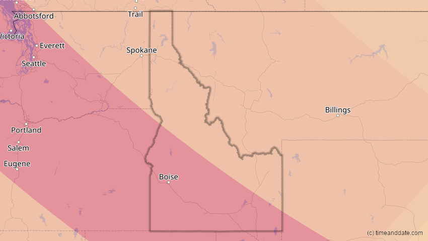 A map of Idaho, USA, showing the path of the 2. Jul 2084 Ringförmige Sonnenfinsternis