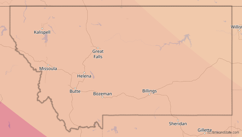 A map of Montana, USA, showing the path of the 2. Jul 2084 Ringförmige Sonnenfinsternis