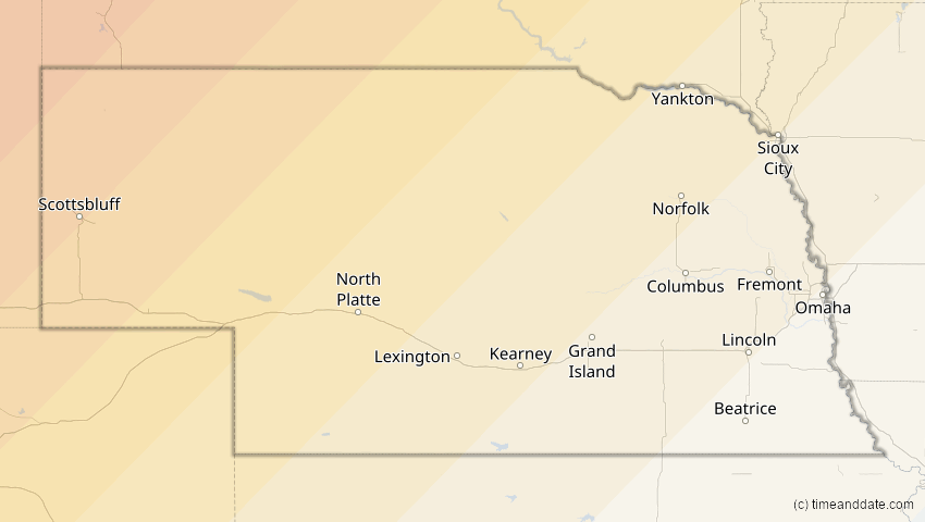 A map of Nebraska, USA, showing the path of the 2. Jul 2084 Ringförmige Sonnenfinsternis