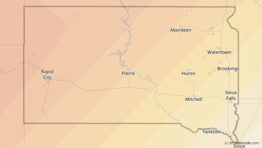 A map of South Dakota, USA, showing the path of the 2. Jul 2084 Ringförmige Sonnenfinsternis